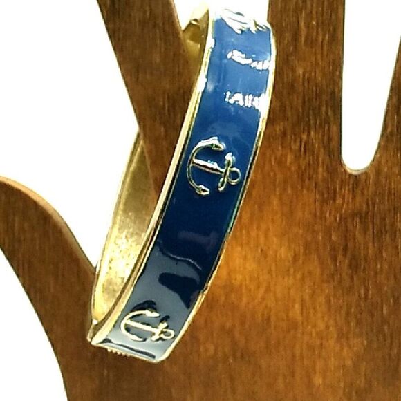 Fornash Hinged Bracelet Navy Blue Enamel & Gold Anchor Design - Picture 12 of 16
